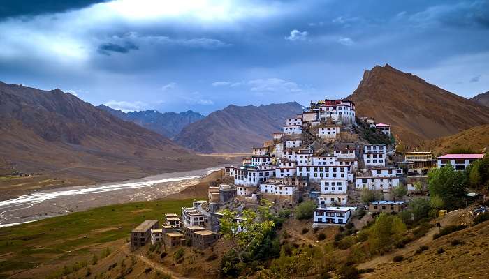 Breath-taking view of ancient Tibetan Key Monastery near Chicham village.
