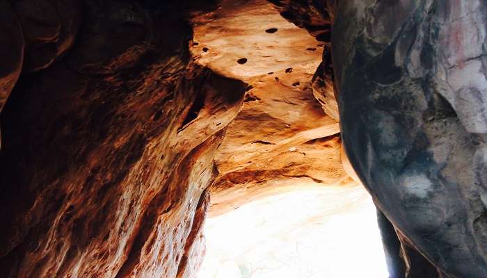  The view of rock shelters near the rahatgarh fort. 