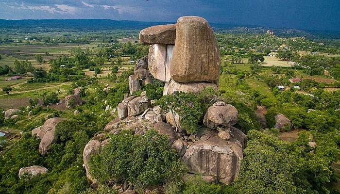 Kit Mikayi Rock Formation is 40 m high in Seme, Western Kenya.