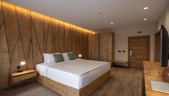 modern bedroom in the hotel. 