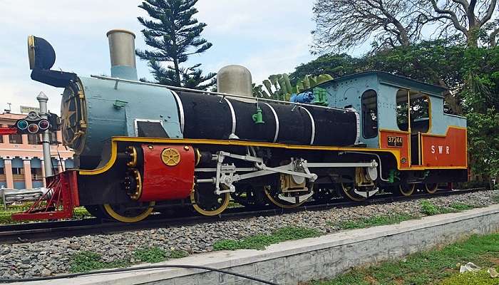 Colourful vintage steam locomotive at Rail Museum.