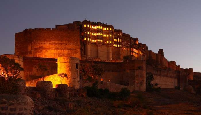 A Majestic Fort view in the night to explore at the sardar market jodhpur.