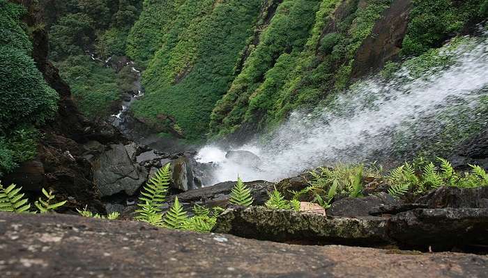 Top view of the beautiful Onake Abbi Falls