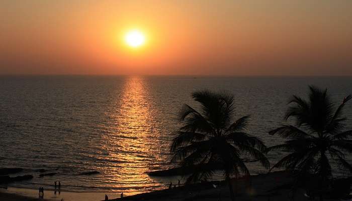 La belle vue du coucher du soleil sur la Plage de Candolim,