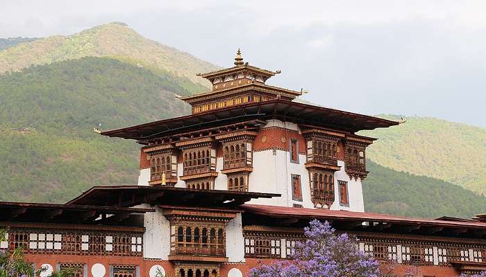 The majestic Punakha Dzong near Simtokha Dzong Bhutan.