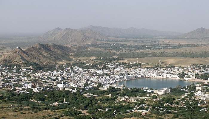 The ariel view of the city of Pushkar nearby town to Merta City