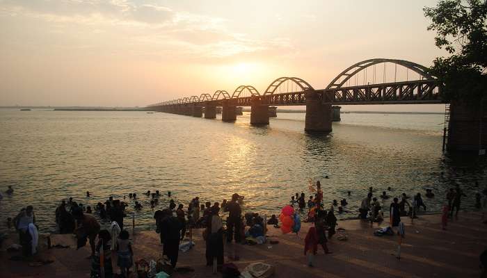 Sunset over Godavari Arch Bridge in Rajahmundry, one of the best places to visit in Maredumilli