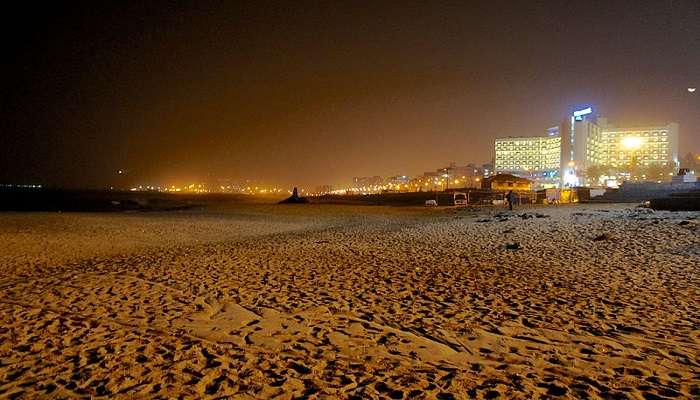 a beautiful night view of the Ramakrishna Beach near Dolphin’s Nose Vizag.