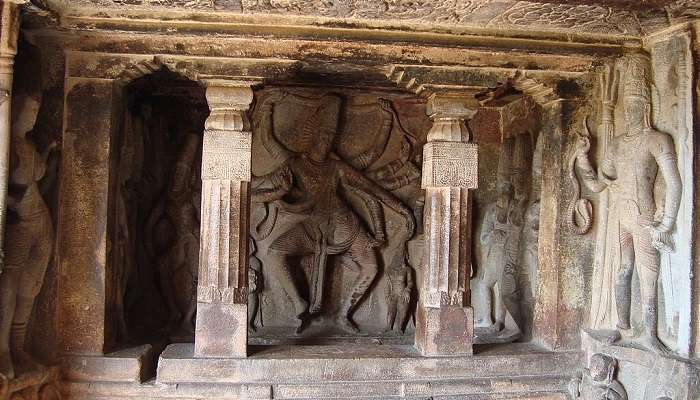 Stone carvings inside the Ravana Phadi Cave