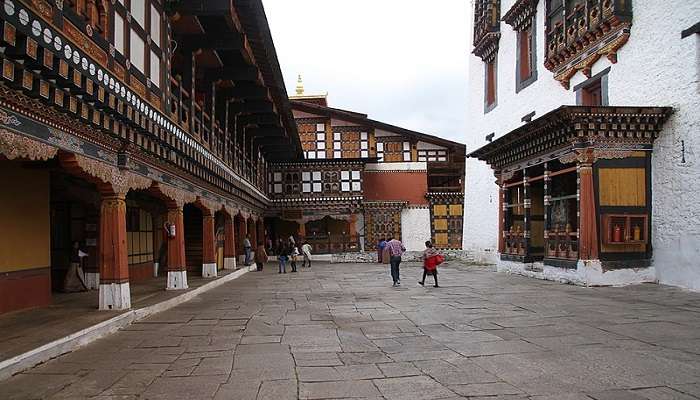 vibrant Complex of Rinpung Dzong in Paro Valley Bhutan.