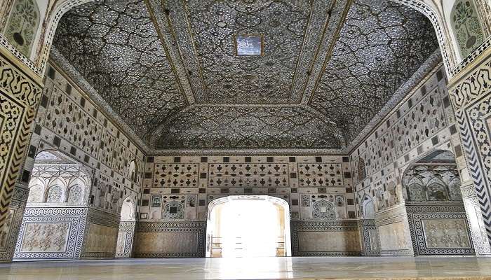 Sheesh Mahal adds elements of aesthetic beauty to the glory of the Mehrangarh Fort, near Balsamand Lake 