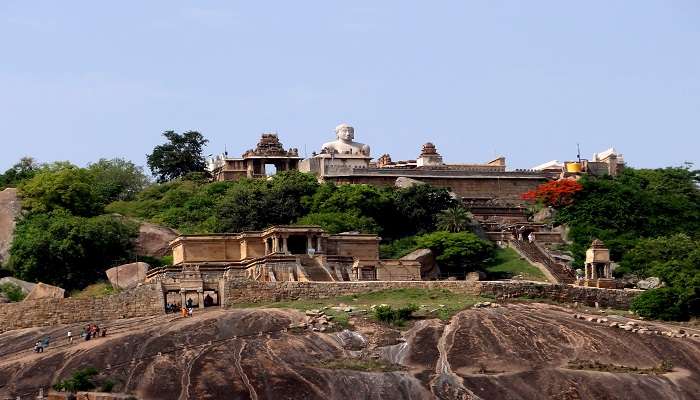 The hill view of Shravanabelagola, a popular Jainism place to visit near Chamarajeshwara temple