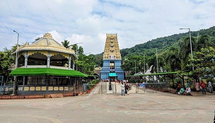 The front view of Simhachalam temple to explore near the top hotels in Ramakrishna Beach.