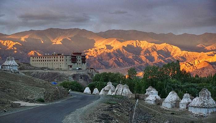 The sunrise and This ancient building of Stok Museum and Palace is built by King Tsepal Namgyal in1820s