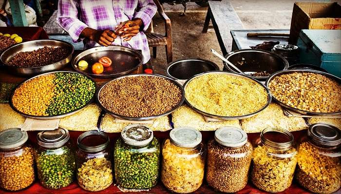 Different types of street food to purchase at the sardar market jodhpur