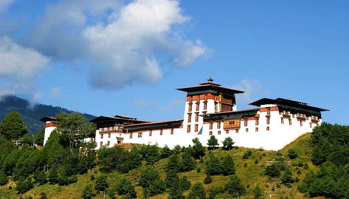 Jakar Dzong, an ancient fortress in Bumthang Bhutan. 