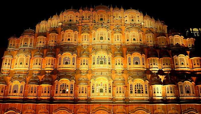 Night View of the Hawa Mahal Jaipur 