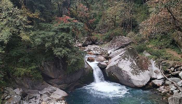 A Himalayan stream flowing in the Great Himalayan National Park, Kullu, India