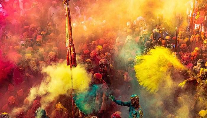 The Holi celebration in Nandgaon, India is a fun affair