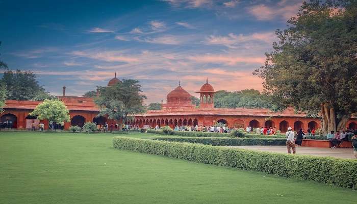 Historical artefacts and inscriptions on display at Dayal Bagh.