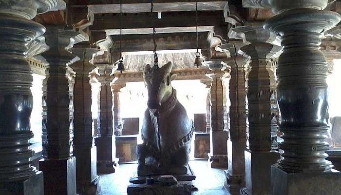The Nandi Statue inside Madhukeshwara Temple.