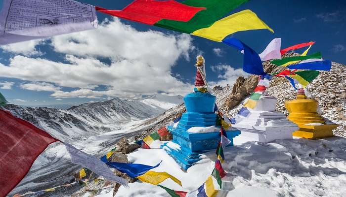 Buddhist Stupas near Khardung La Pass in Ladakh