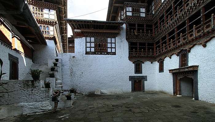 An ancient courtyard inside the Trongsa Dzong Bhutan.
