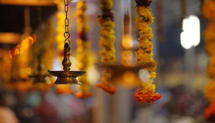 Brass light hanging at Varaha Temple