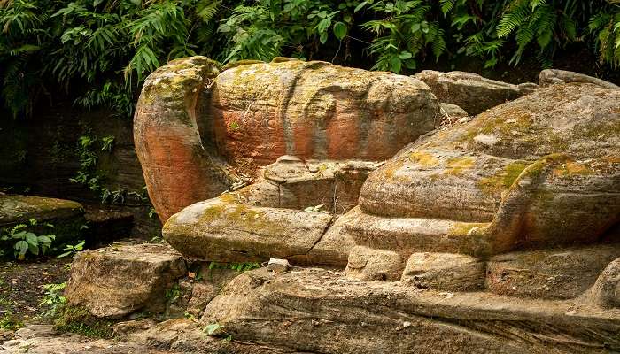 A massive stone sculpture of Charan Paadhuka of lord Vishnu.