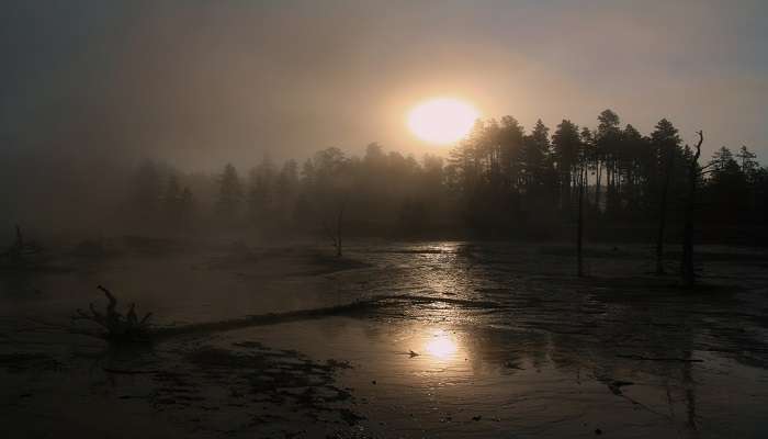 Hot springs after snowfall in pithorgarh