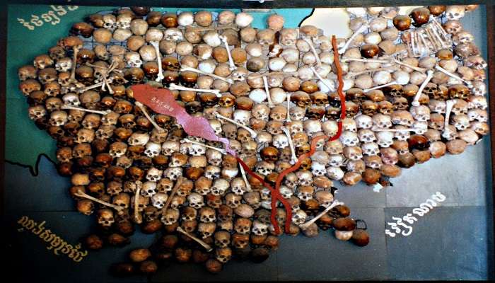 Skull map inside Tuol Sleng Genocide Museum Cambodia 