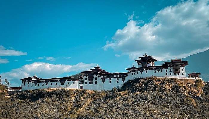 Wangdue Phodrang Dzong on hilltop.