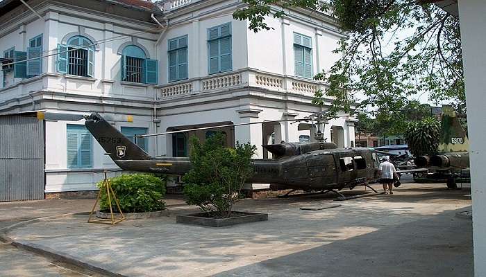 entrance of the war remnants museum to visit near cho quan parish church.