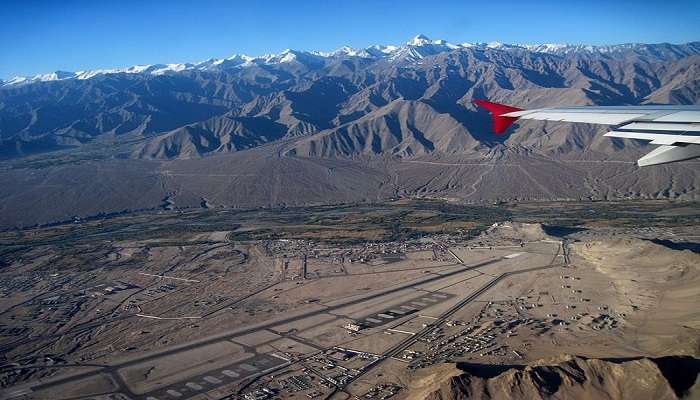 Aerial view of Kushok Bakula Rimpochee Airport if you are traveling by air 