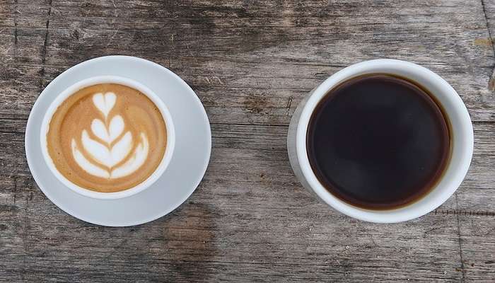 Latte and an espresso served on the table