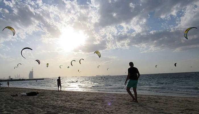 Kite surfing at Dubai Kite Beach