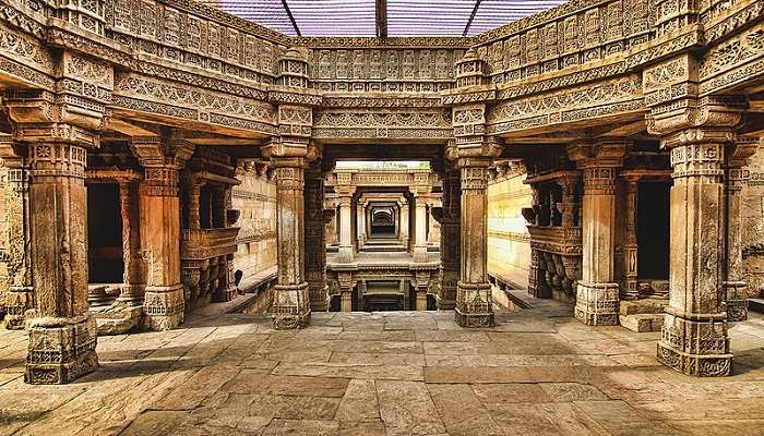 Entrance to the Adalaj Stepwell, a must see place near Zanzari Waterfall Gujarat.