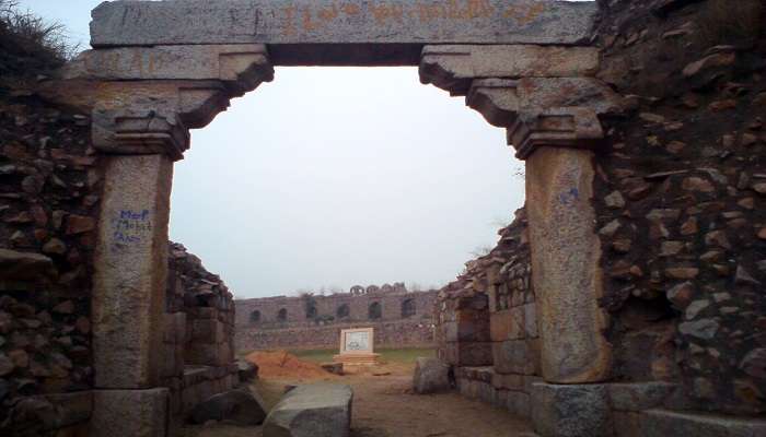 Above is the picture showing the remains of Adilabad Fort, which is located in a depiction of ancient architectural design.