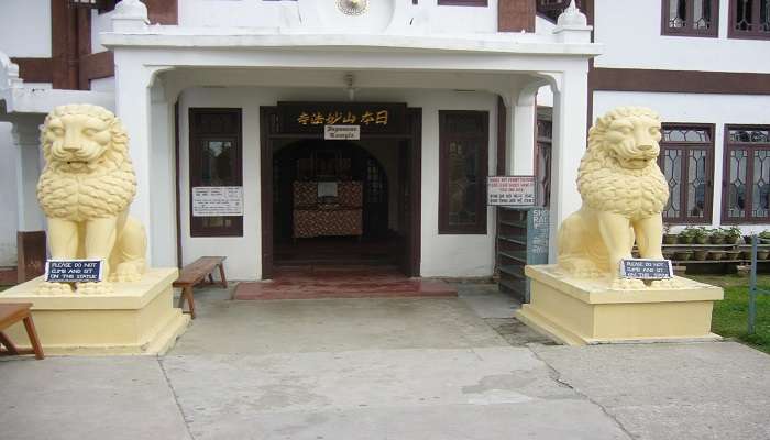 Lion statues at the entrance of Japanese Temple Darjeeling 