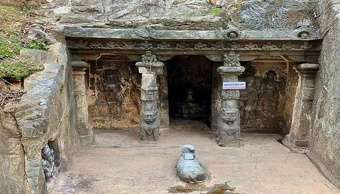 Frontal view of the majestic rock cut Bhairavakona cave, most popular Prakasam tourist place.