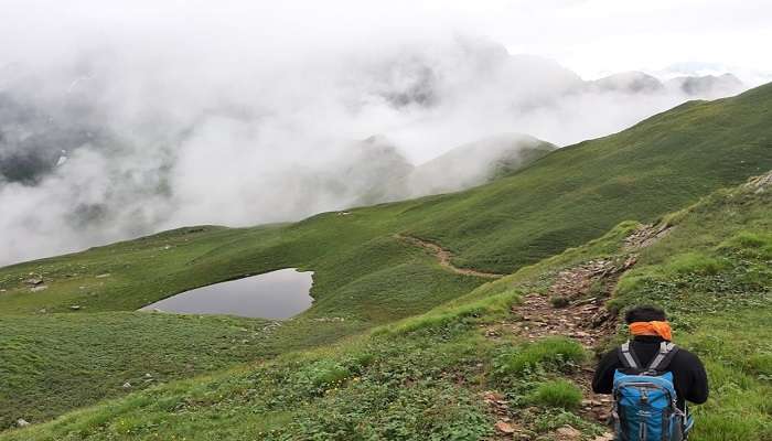 Hikers trekking through the scenic view.