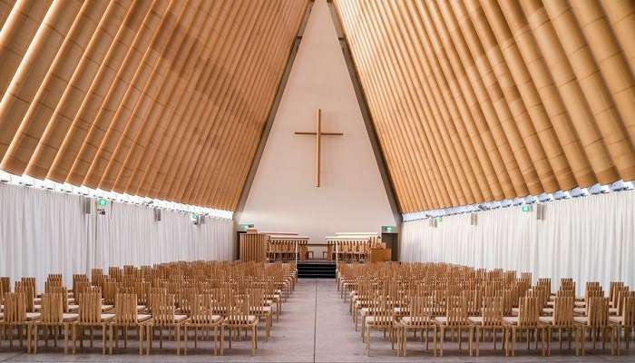 Cardboard Cathedral from the back, Christchurch, New Zealand