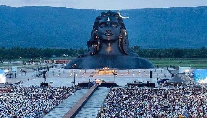 Crowd gathered for the celebration of Mahashivratri at Isha yoga Centre.