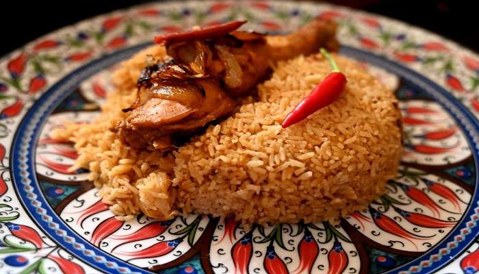 Biryani served on a plate, one of the best Restaurants In Vikarabad 