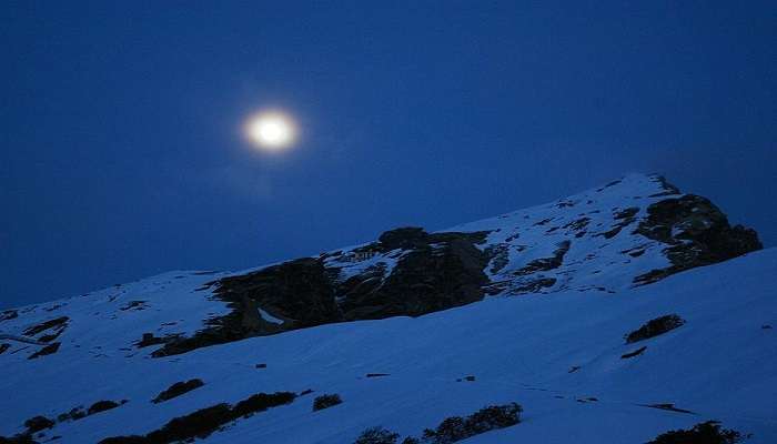 Scenic view of the moon over Chopta Valley Sikkim.