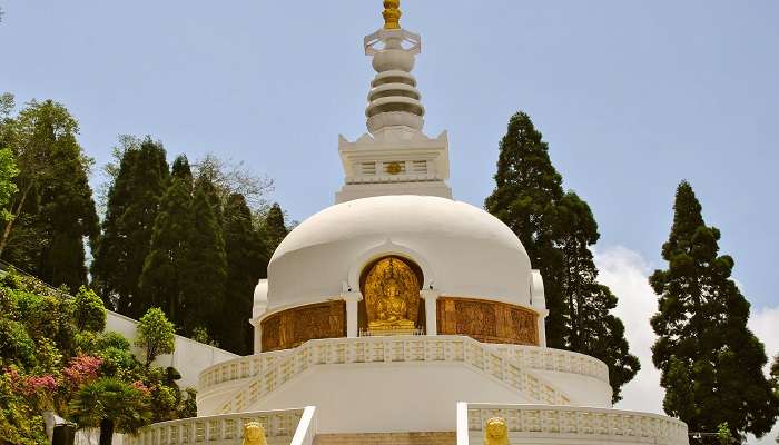 Golden Buddha statue of Darjeeling Peace Pagoda. 