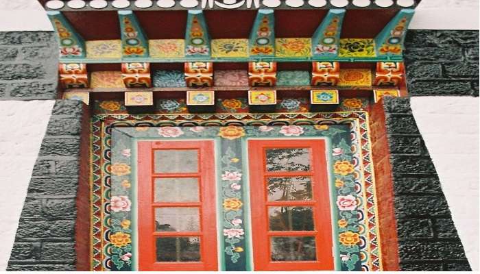 Colourful window of Enchey Monastery Sikkim.