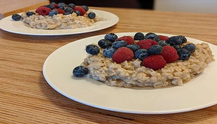 Oat Porridge topped with banana served at a cafe in Newcastle