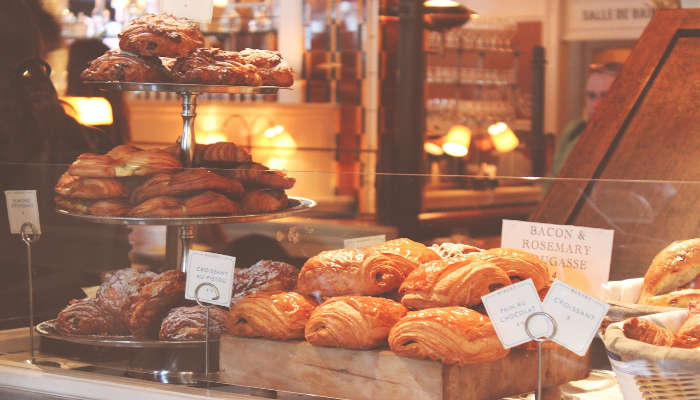 Puff pastries at the counter of a restaurant