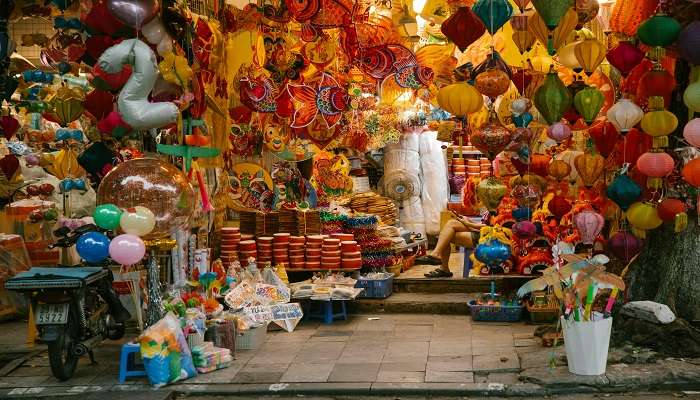  Shops selling colourful decorations for Saga Dawa festival in Sikkim.